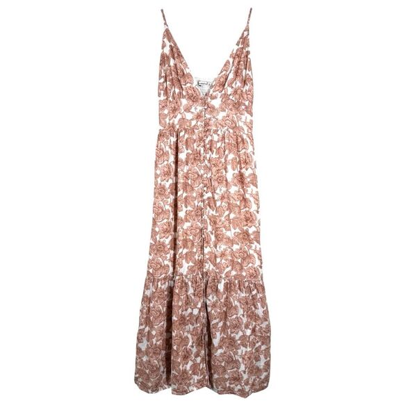 Abercrombie & Fitch Floral Button Slit Maxi Dress Linen Blend V Neck Medium - Picture 1 of 8